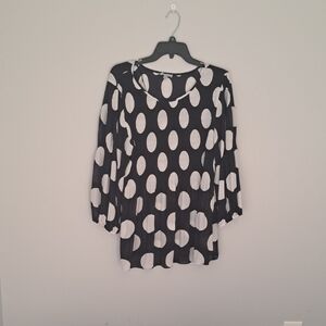 Women’s Black Blouse with White Polka Dots - Relaxed Scoop Neck Top